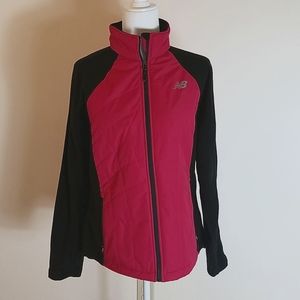 New Balance zipper front pink and black fleece lined workout jacket